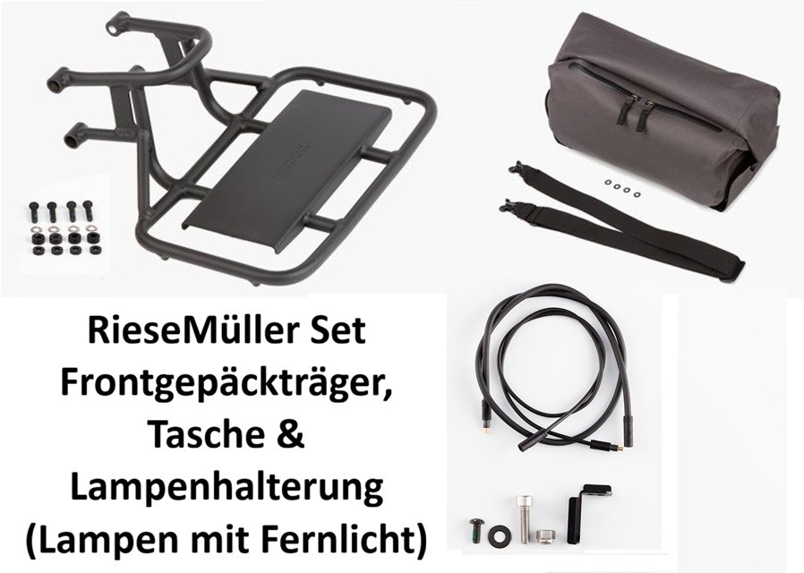 RieseMüller Set Frontgepäckträger, Tasche & Lampenhalterung für Nevo Charger Delite