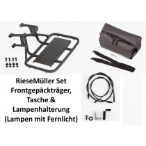 RieseMüller Set Frontgepäckträger, Tasche & Lampenhalterung für Nevo Charger Delite