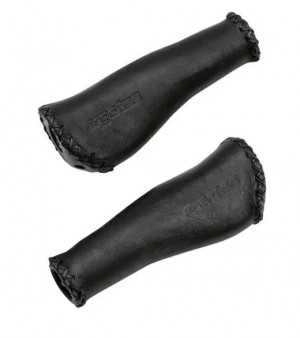 Ergotec Fahrradgriffe Monaco Leder schwarz lang lang 135 mm mit Stopfen
